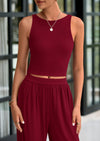 PRETTYGARDEN Two Piece Sets Ribbed Knit Crew Neck Sleeveless Tank Tops Wide Leg Pants Casual Lounge Set