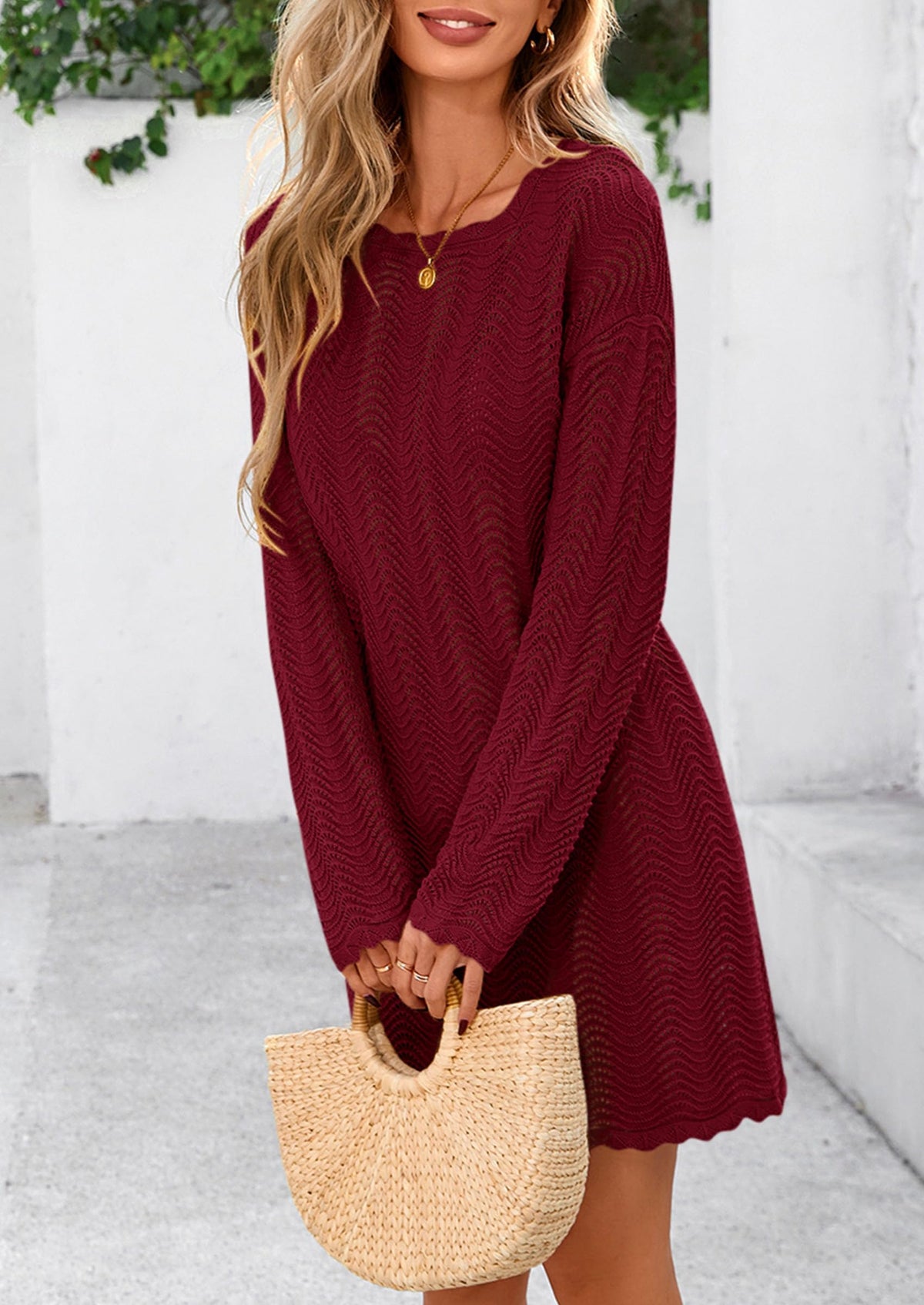 Crochet Knit Hollow Out Beach Vacation Cover Ups Dress