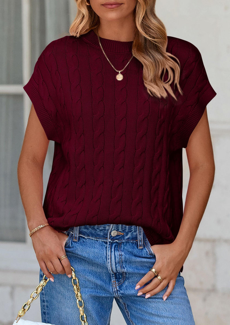 PRETTYGARDEN Women's Sweater Vest Summer Short Sleeve Tops Casual Crewneck Knit Oversized Pullover Trendy Spring Outfits