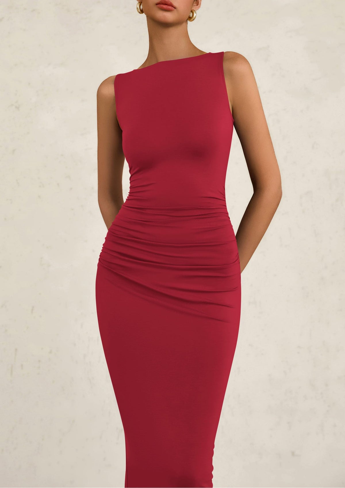 Sleeveless Ruched Bodycon Slit Long Maxi Dresses