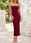 PRETTYGARDEN Womens Summer Maxi Dress Textured Bodycon Tube Off Shoulder Strapless Back Slit Long Party Dresses