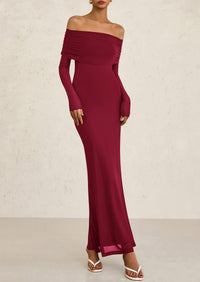 Off The Shoulder Bodycon Long Sleeve Mesh Maxi Dress