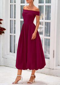 Off Shoulder Sleeveless A Line Midi Dress with Pockets