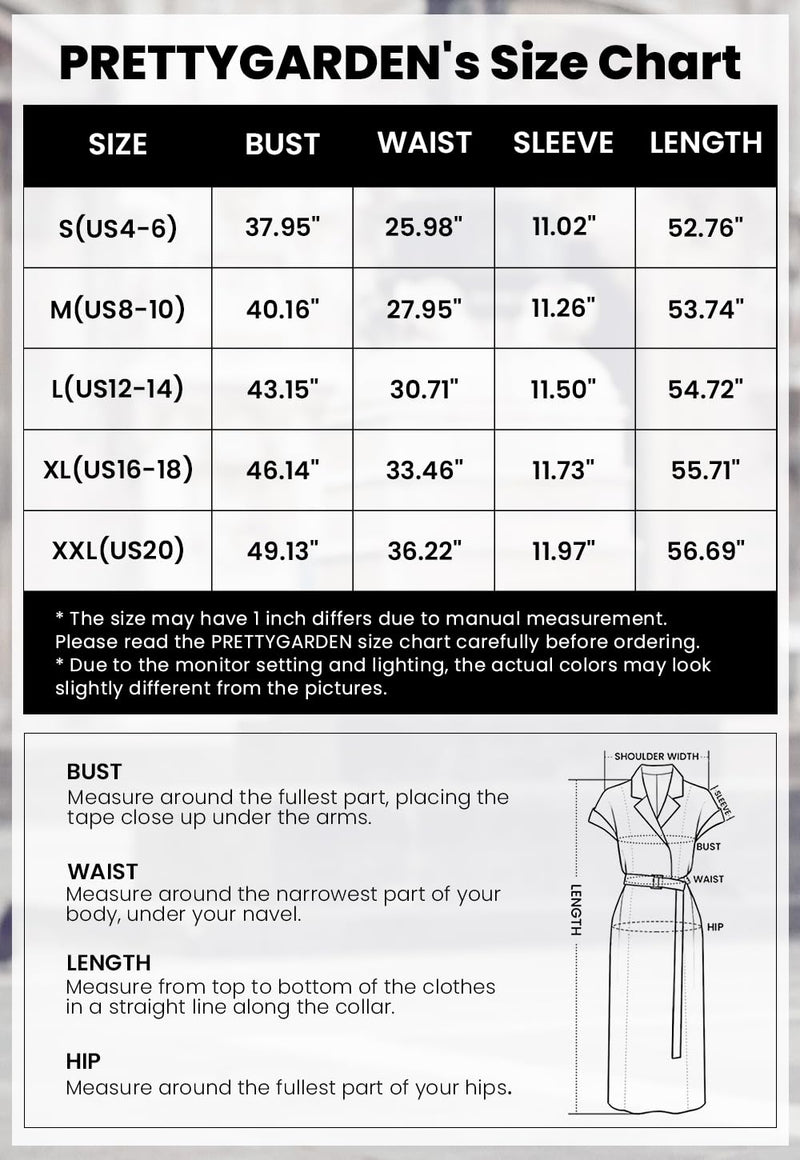 PRETTYGARDEN Women's Summer Maxi Dress Puff Short Sleeve Lapel V Neck Tiered A Line Flowy Elegant Party Dresses with Belt