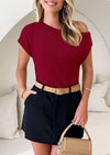 PRETTYGARDEN Womens Off The Shoulder Tops Summer Casual Short Sleeve Tunic T Shirts Lightweight Knit Sweaters
