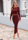 PRETTYGARDEN Women's Spring Fall 2 Piece Sweater Set Rib Knit Long Sleeve Crop Top Maxi Bodycon Skirt Casual Winter Outfits PRETTYGARDEN