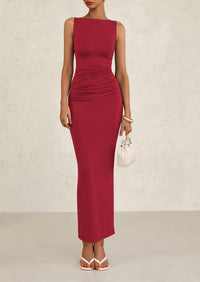 Sleeveless Ruched Bodycon Slit Long Maxi Dresses