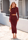 PRETTYGARDEN Women's Spring Fall 2 Piece Sweater Set Rib Knit Long Sleeve Crop Top Maxi Bodycon Skirt Casual Winter Outfits PRETTYGARDEN