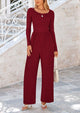 Solid Color Casual Long Sleeve Wide Leg Pants Jumpsuits