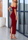 PRETTYGARDEN Womens Off The Shoulder Dress Ruched Bodycon Sleeveless Split Cocktail Party Maxi Dresses