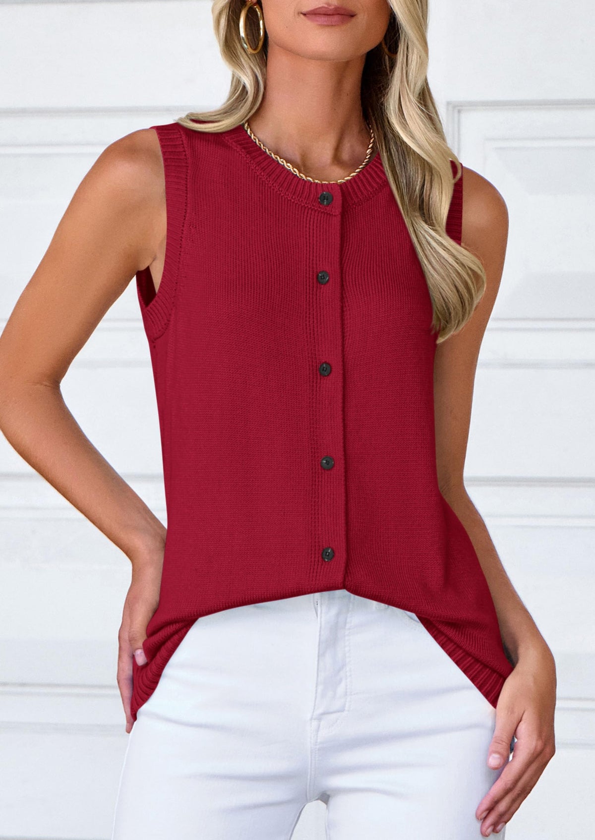 Sleeveless Button Down Business Casual Knit Tank Tops