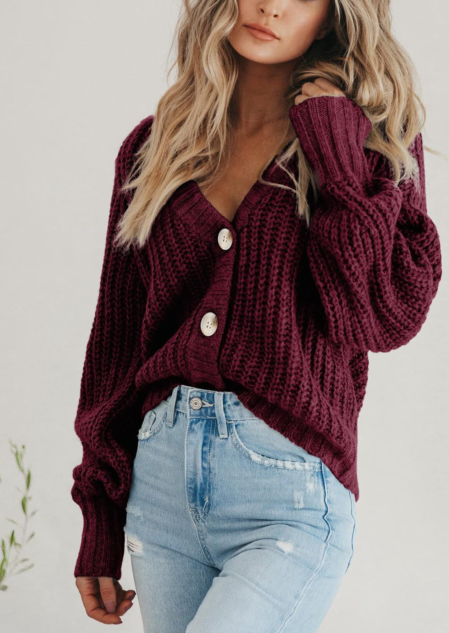 PRETTYGARDEN Women's Chunky Knit Open Front Sweater Long Sleeve Button Loose Short Cardigan Outerwear Coats