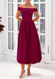 Off Shoulder Sleeveless A Line Midi Dress with Pockets