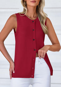 Sleeveless Button Down Business Casual Knit Tank Tops