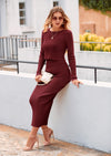 PRETTYGARDEN Women's Spring Fall 2 Piece Sweater Set Rib Knit Long Sleeve Crop Top Maxi Bodycon Skirt Casual Winter Outfits PRETTYGARDEN