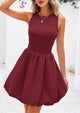 Casual Sleeveless Tank Mini Short Dress Crew Neck Bubble Dress with Pockets