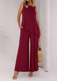 Asymmetrical Split Tank Tops Wide Leg Pants  Two Piece Sets