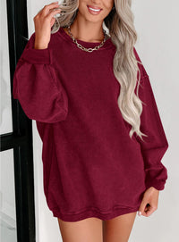 Ribbed Corduroy Crew Neck Long Sleeve Loose Fit Casual Oversized Sweatshirt