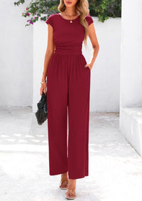 Dressy Ribbed Cap Sleeve Wide Leg Pants Elegant Casual Jumpsuits