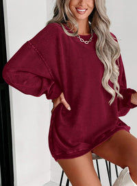 Ribbed Corduroy Crew Neck Long Sleeve Loose Fit Casual Oversized Sweatshirt