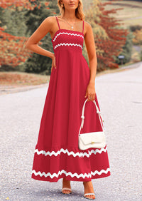 Casual Sleeveless Spaghetti Strap Ruffle Beach Flowy Maxi Dress