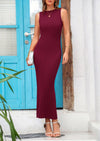 PRETTYGARDEN Women's Casual Maxi Dresses Ribbed Knit Sleeveless Bodycon Elegant Going Out Beach Vacation Clothes