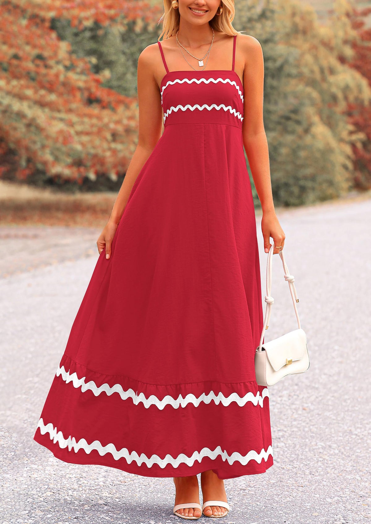 Casual Sleeveless Spaghetti Strap Ruffle Beach Flowy Maxi Dress