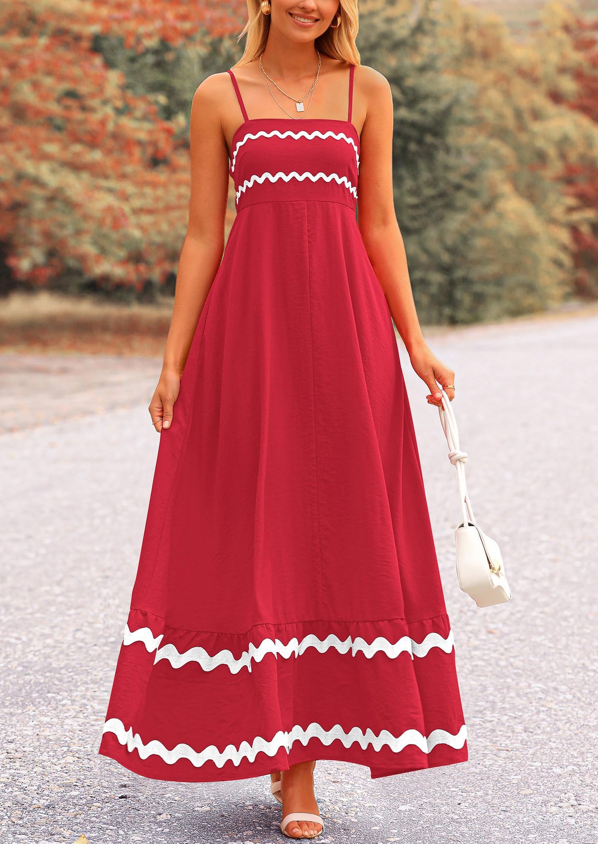 Casual Sleeveless Spaghetti Strap Ruffle Beach Flowy Maxi Dress