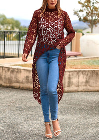 Long Sleeve Round Neck High Low Asymmetrical Irregular Hem Casual Blouse