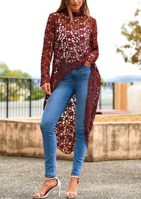 Long Sleeve Round Neck High Low Asymmetrical Irregular Hem Casual Blouse
