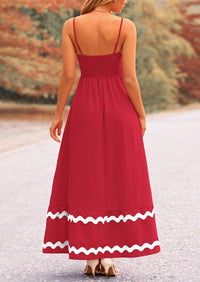 Casual Sleeveless Spaghetti Strap Ruffle Beach Flowy Maxi Dress