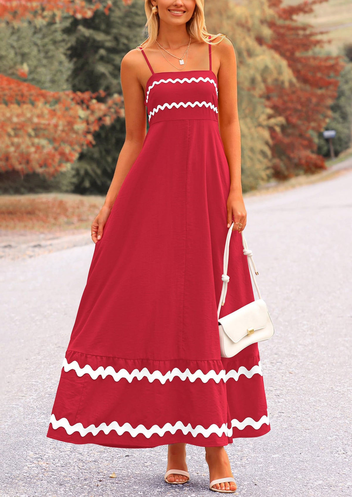Casual Sleeveless Spaghetti Strap Ruffle Beach Flowy Maxi Dress