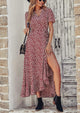 Floral V Neck Short Sleeve Midi Dresses
