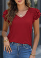 Casual Ruffle Short Sleeve V Neck T-shirts