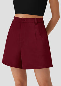 Elastic High Waisted Wide Leg Business Casual Dressy Shorts with Pockets