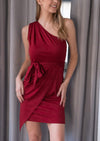 PRETTYGARDEN Women's Summer One Shoulder Mini Short Dresses Irregular Hem Belted Fitted Spring Cocktail Party Dress
