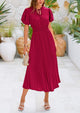 Swiss Dot Pleated A Line Casual Flowy Party Midi Dress