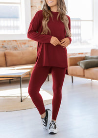 Casual Long Sleeve Tunic Tops Legging Pants Two Piece Sets