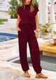 Knit Pullover Tops And High Waisted Pants Two Piece Sets