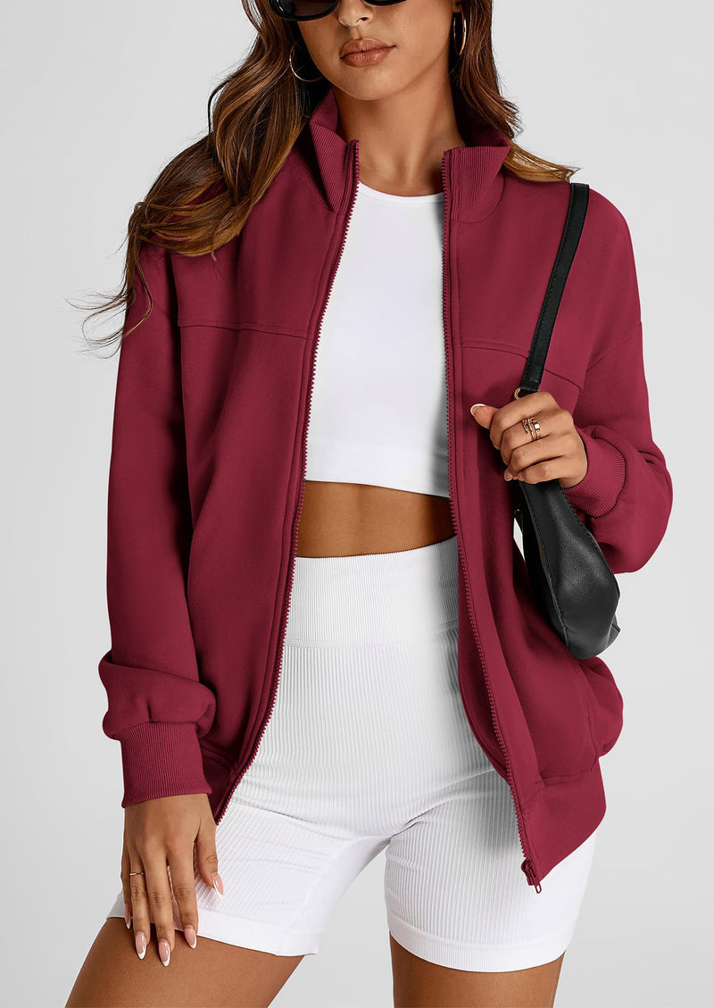 PRETTYGARDEN Women's Spring Fall Fashion Full Zip Up Sweatshirt Long Sleeve Loose Fit Trendy Casual Jacket with Pockets