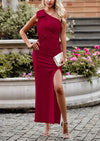 PRETTYGARDEN Summer One Shoulder Long Formal Women's Dress Sleeveless Ruched Bodycon Wedding Guest Slit Maxi Dresses