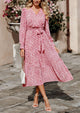 Long Sleeve V Neck Ruffle Belted Boho Dresses