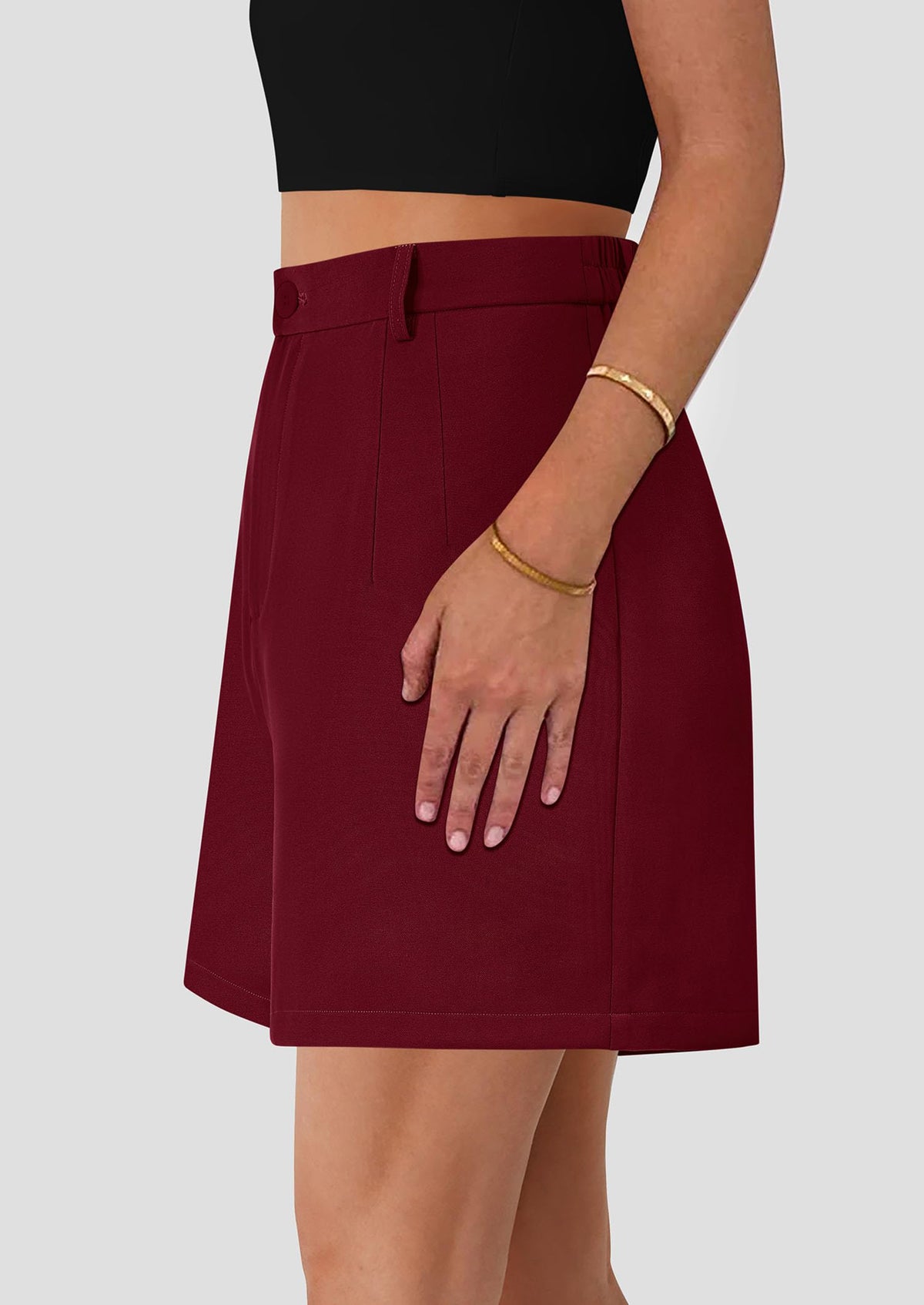 Elastic High Waisted Wide Leg Business Casual Dressy Shorts with Pockets