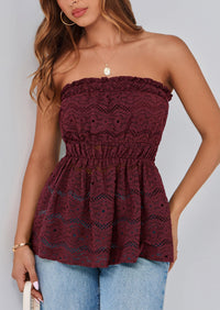 Boho Strapless Off Shoulder Eyelet Smocked Peplum Going Out Tube Tops
