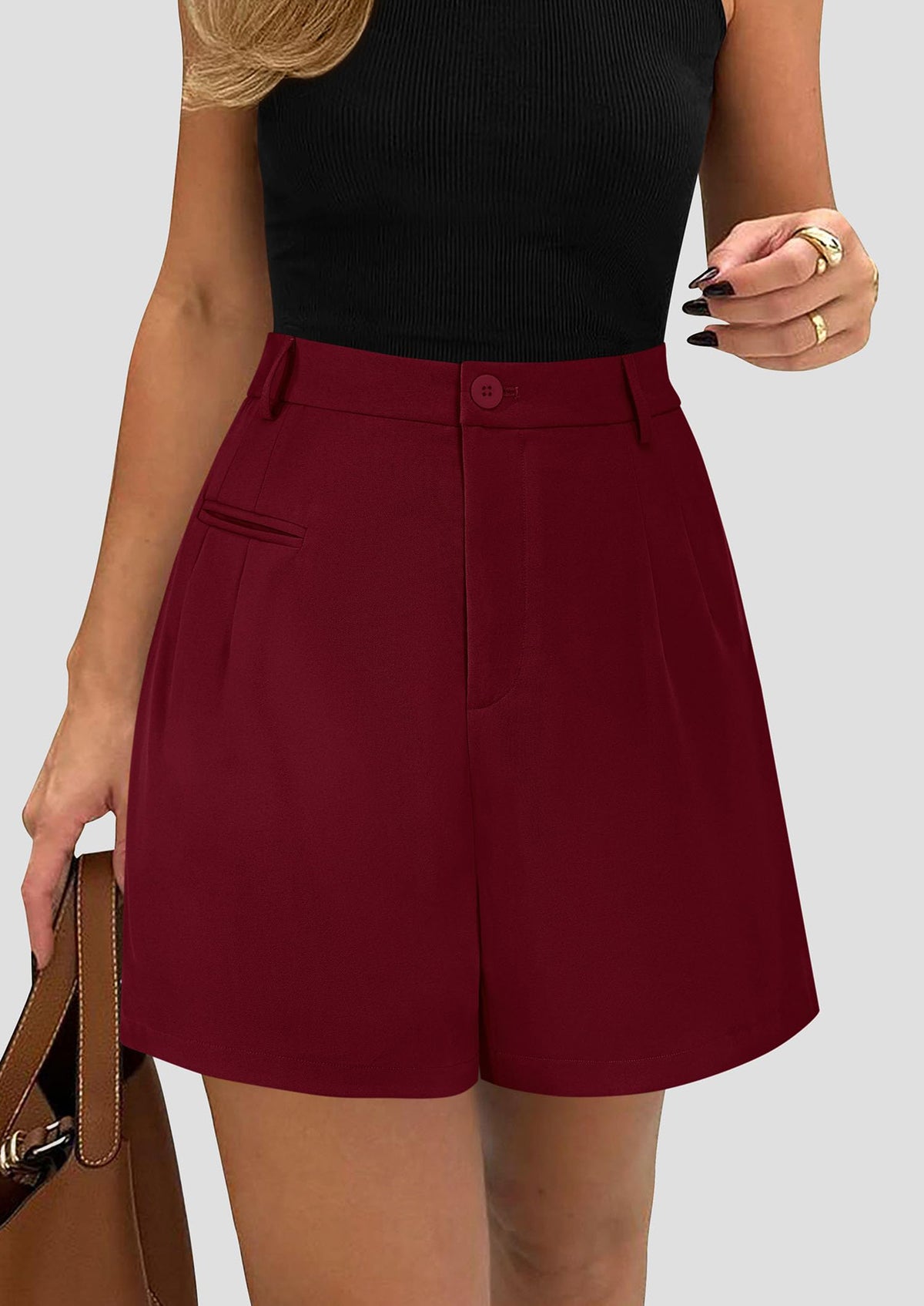 Elastic High Waisted Wide Leg Business Casual Dressy Shorts with Pockets
