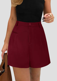 Elastic High Waisted Wide Leg Business Casual Dressy Shorts with Pockets