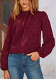 Casual Embroidered Long Puff Sleeve Ruffle Eyelet Lace Blouses