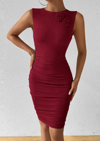 Sleeveless Bodycon Ruched Mesh 3D Flower Elegant Cocktail Party Mini Dresses