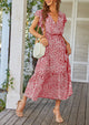 Floral Wrap V Neck Hem A-Line Bohemian Maxi Dresses