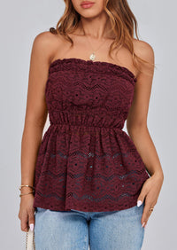 Boho Strapless Off Shoulder Eyelet Smocked Peplum Going Out Tube Tops